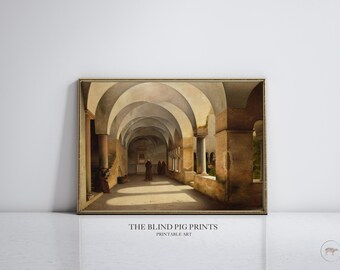 Monastery Architecture Print | Dark Academia | Vintage Interior | Architecture Painting | Antique Wall Art | Digital Download Wall Art
