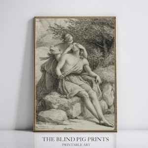 Impresión de amor de Eros y Psique / Light Academia / Interior vintage / Dibujo romántico / Arte mural antiguo / Arte mural de descarga digital