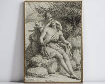 Eros und Psyche Liebe Print | Licht Academia | Vintage Interieur | Romanze Zeichnung | Antike Wandkunst | Digitaler Download Wandkunst