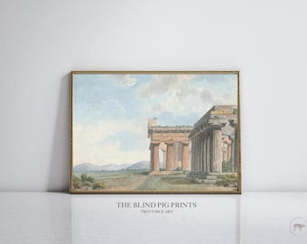 Greece Landscape Print | European Gallery | Vintage European Art | Architecture Painting | Antique Wall Art | Digital Download