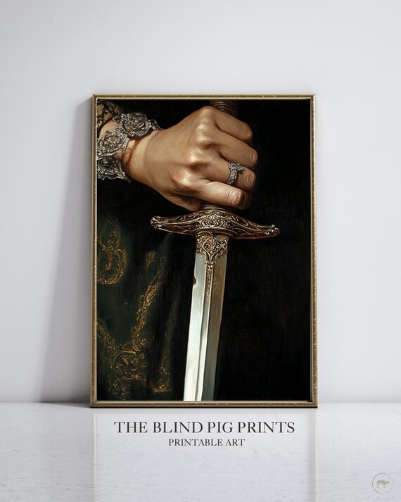 Vintage Female Sword Hand Print | Victorian Art | Gothic Oil