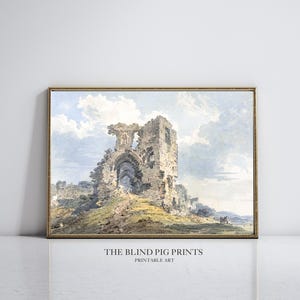 Castle Ruins Print | Vintage Art | Watercolour Oil Painting Print | Digital Download Wall Art