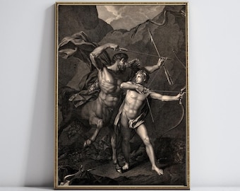 Le jeune Achille et Chiron | Art hellénique | Impression mythologie grecque | Art mural en téléchargement numérique | Décoration murale esthétique