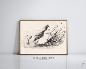 Vintage Mermaid Print | Medieval Fantasy Wall Art | Printable Digital Art | Bathroom Art | Nautical Decor
