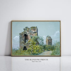 Wilderness Castle Print | Vintage Art | Watercolour Oil Painting Print | Digital Download Wall Art