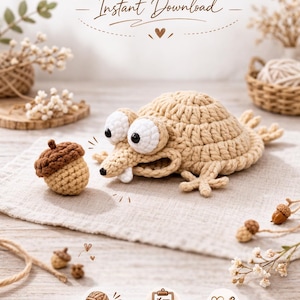 Squirrel Crochet Coaster Pattern | Amigurumi Acorn Home Decor (PDF Pattern)