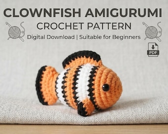 Clownfish Amigurumi Crochet Pattern, Beginner Fish PDF (Digital Download)