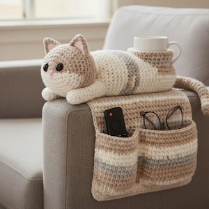 Patrón de organizador de sofá de gato a crochet: Peluche PDF (Descarga digital)