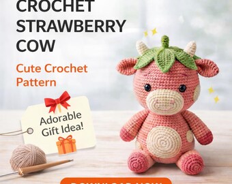 Strawberry Cow Crochet Pattern | Amigurumi Stuffed Animal DIY (Digital Download)