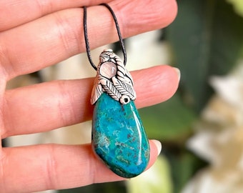 Chrysocolla polymer clay necklace, Gemstone pendant necklace, Healing crystal pendant, Gift for sister, Christmas gift for her