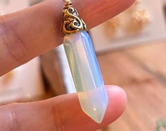 Opalite Crystal Point Necklace — Gold Plated • 16” Chain • Magical Winter Gift