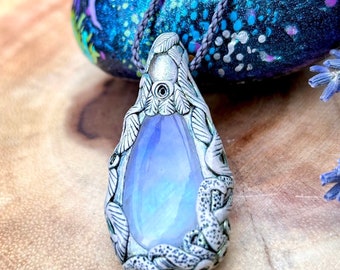 Moonstone polymer clay necklace, Healing crystal pendant, Intuition gemstone, Gift for her, Christmas gift