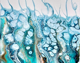 Acrylic Abstract art painting, Blue Flow acrylic Wall art, Melting snow Ocean Blue home decor