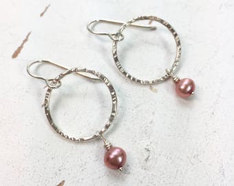 Smile Wherever You Go - Fused Fine Silver - Circles Earrings - Pearls