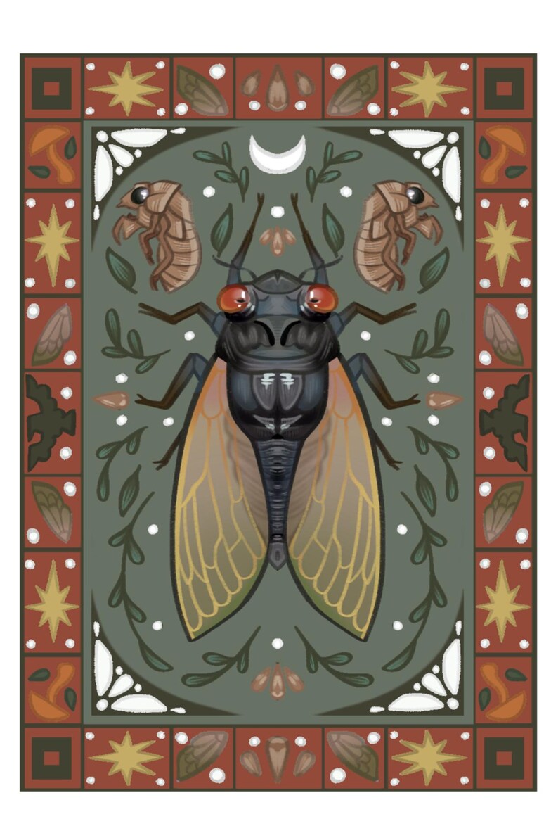 Green Cicada Art Print | Insect Wall Decor (digital Download) - Etsy