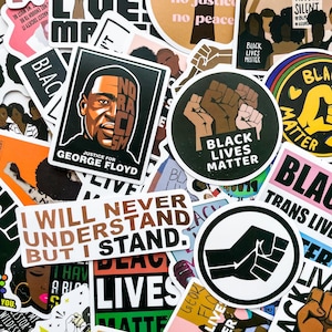 50 Random Black Lives Matter Stickers, Social Justice Stickers, Activist Quote Stickers, Waterproof BLM Stickers for Movement Supporters
