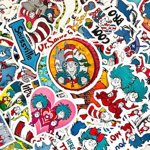 50 Random Cartoon Seuss Character Stickers, Whimsical Children’s Book Stickers, Waterproof Classic Storybook Stickers for Journal, Scrapbook