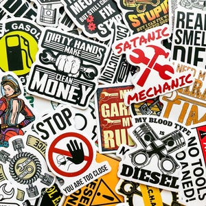 50 Random Diesel Mechanic Stickers, Funny Mechanic Quote Stickers, Industrial Gear Stickers, Waterproof Art Stickers with Industrial Charm