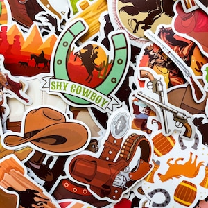 50 Random Western Cowboy Stickers, Wild West Theme Stickers, Rodeo Art Stickers, Waterproof Stickers for Western Fans and Retro Lovers
