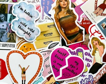 50 Random Sabrina-Inspired Fan Art Stickers, Girl Pop Singer Stickers, Album Mood Stickers, Waterproof Stickers for Music Lovers and Fans
