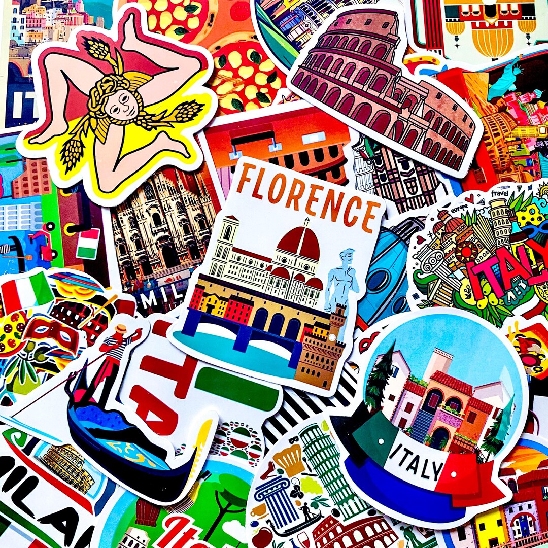 Italian Riviera Sticker 50PCS Vintage Italian Stickers, Colosseum Adventure Stickers, Pizza Art ...