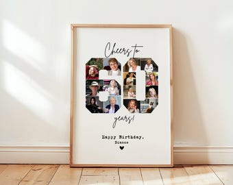 Modelo de colagem de fotos de aniversário de 60 anos DIGITAL, presente de 60 anos para avó, dia das mães, presente para ele e ela