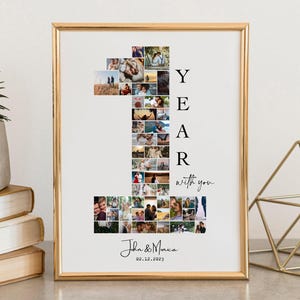 DIGITAL 1st anniversary Photo collage Template, 1 year gift for boyfriend, Present for Her