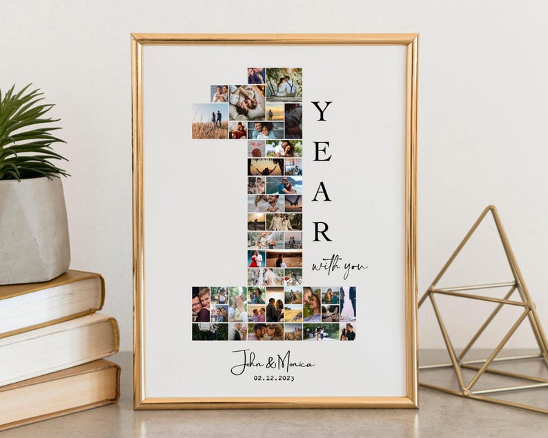 DIGITAL 1st anniversary Photo collage Template, 1 year gift for boyfriend, Present for Her
