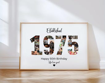 DIGITAL 1975 Modelo de colagem de fotos, presente de 50º aniversário para ele, presente para ela, avós