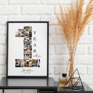 DIGITAL 1st anniversary Photo collage Template, 1 year gift for boyfriend, Present for Her