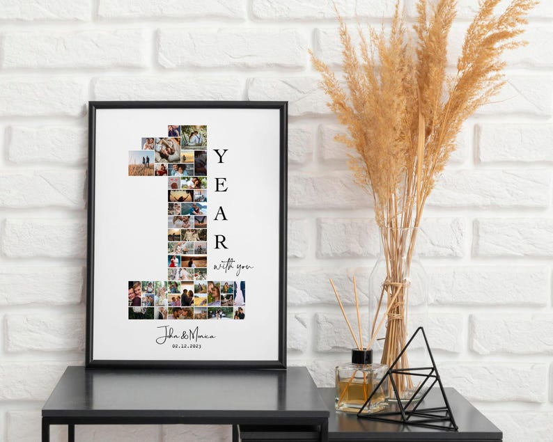 DIGITAL 1st anniversary Photo collage Template, 1 year gift for boyfriend, Present for Her