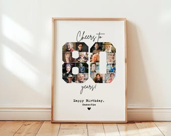 Modelo de colagem de fotos de aniversário de 80 anos DIGITAL, presente de 80 anos para avó, presente para avô, presente para ele e ela