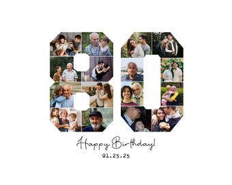 Modelo de colagem de fotos de aniversário de 80 anos, presente personalizado de 80 anos para ela, presente para ele
