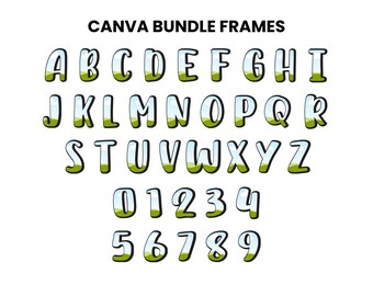 AからZまでのCanvaレターフレーム、0から9までの数字バンドルテンプレート