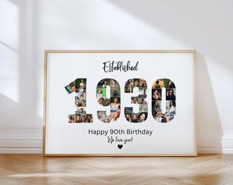 DIGITAL 1930 Modelo de colagem de fotos, presente de 95º aniversário para ele, presente para ela, aniversário de casamento