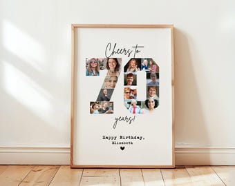 Modelo de colagem de fotos de aniversário de 70 anos DIGITAL, presente de 70 anos para avó, presente para avô, presente para ele e ela