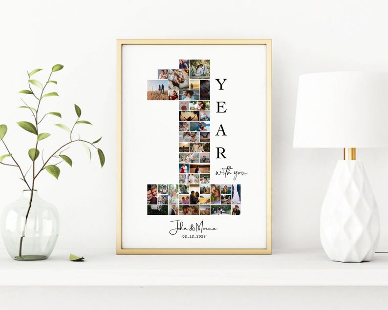 DIGITAL 1st anniversary Photo collage Template, 1 year gift for boyfriend, Present for Her