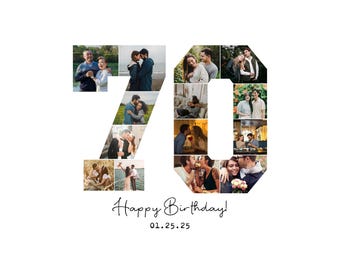 Modelo de colagem de fotos de aniversário de 70 anos, presente personalizado de 70 anos para ela, presente para ele