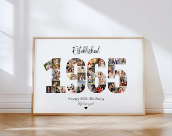 DIGITAL 1965 Modelo de colagem de fotos, presente de aniversário de 60 anos para ele, presente para ela, avós