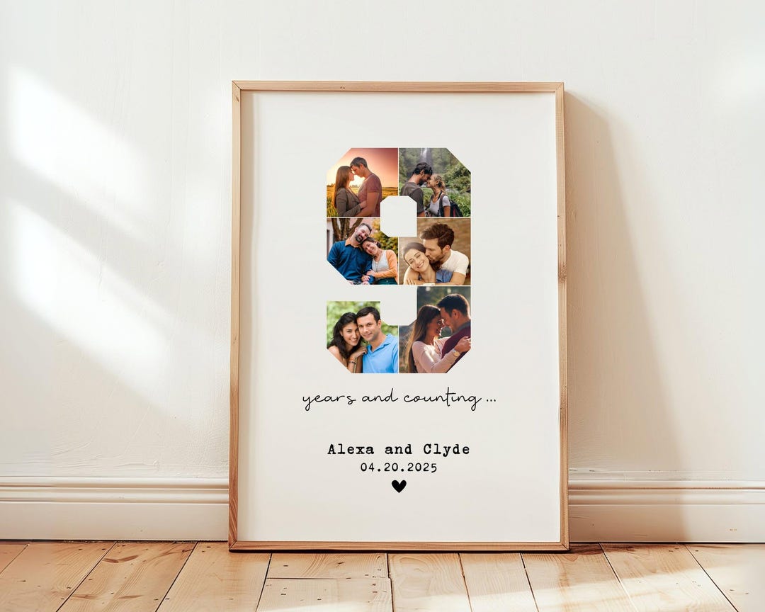 DIGITAL 9th Anniversary Photo Collage Template, 9 Years Gift for ...