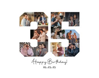 Modelo de colagem de fotos de aniversário de 35 anos, presente para ele, presente para ela, ideia de presente para mãe e pai, 35 anos