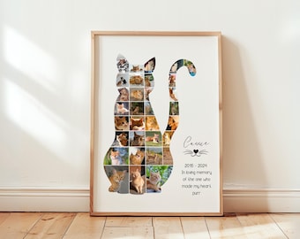 Plantilla de collage de fotos conmemorativas de gatos digitales, regalo para recordar la pérdida de un gatito, impresión de fotos funerarias, gatito