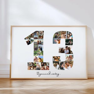 Sjabloon fotocollage digitale 13e verjaardag, 13 jaar cadeau voor vriend, cadeau voor haar, 13e verjaardag