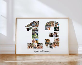 Modelo de colagem de fotos DIGITAL de 13º aniversário, presente de 13 anos para namorado, presente para ela, aniversário de 13 anos