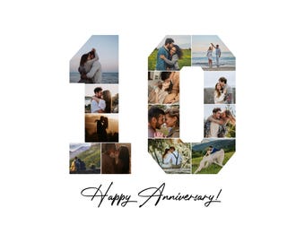 Modelo de colagem de fotos de aniversário de 10 anos DIGITAL, presente personalizado de 10 anos para ela, presente para ele