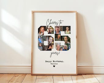 Modelo de colagem de fotos de aniversário de 65 anos DIGITAL, presente de 65 anos para avó, presente para avô, presente para ele e ela