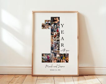 Modelo de colagem de fotos de 1º aniversário DIGITAL, presente de 1 ano para namorado, presente para ela