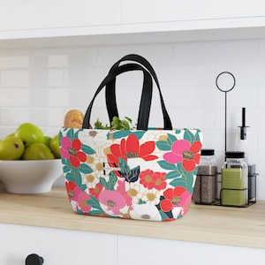 Floral Print Lunch Bag - Stylish & Functional Meal Tote for Work, School, Picnics, or Travel, Eco-Friendly Food Carrier