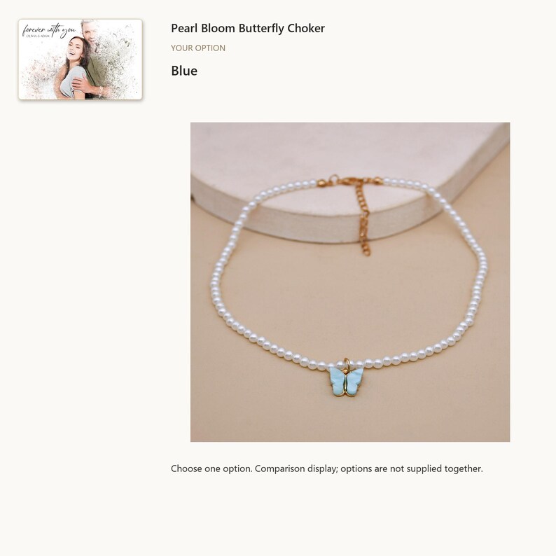 Blue butterfly. Butterfly Bead Choker. A personalized digital greeting card is shown. Select the pictured option when ordering.