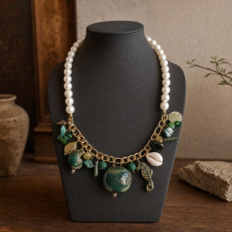 Rose Gold and Silver Statement Beaded Necklace shown individually as a coordinating option for the mix and match necklace set
